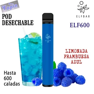 Blue Razz lemonade (limonada de frambuesa azul) ELF600 Pod desechable. Hasta 600 caladas. 20mg ELF BAR