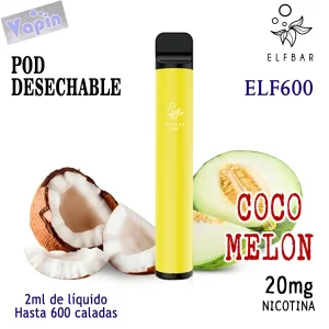 Coconut y Melón ELF600 Pod desechable. Hasta 600 caladas. 20mg ELF BAR