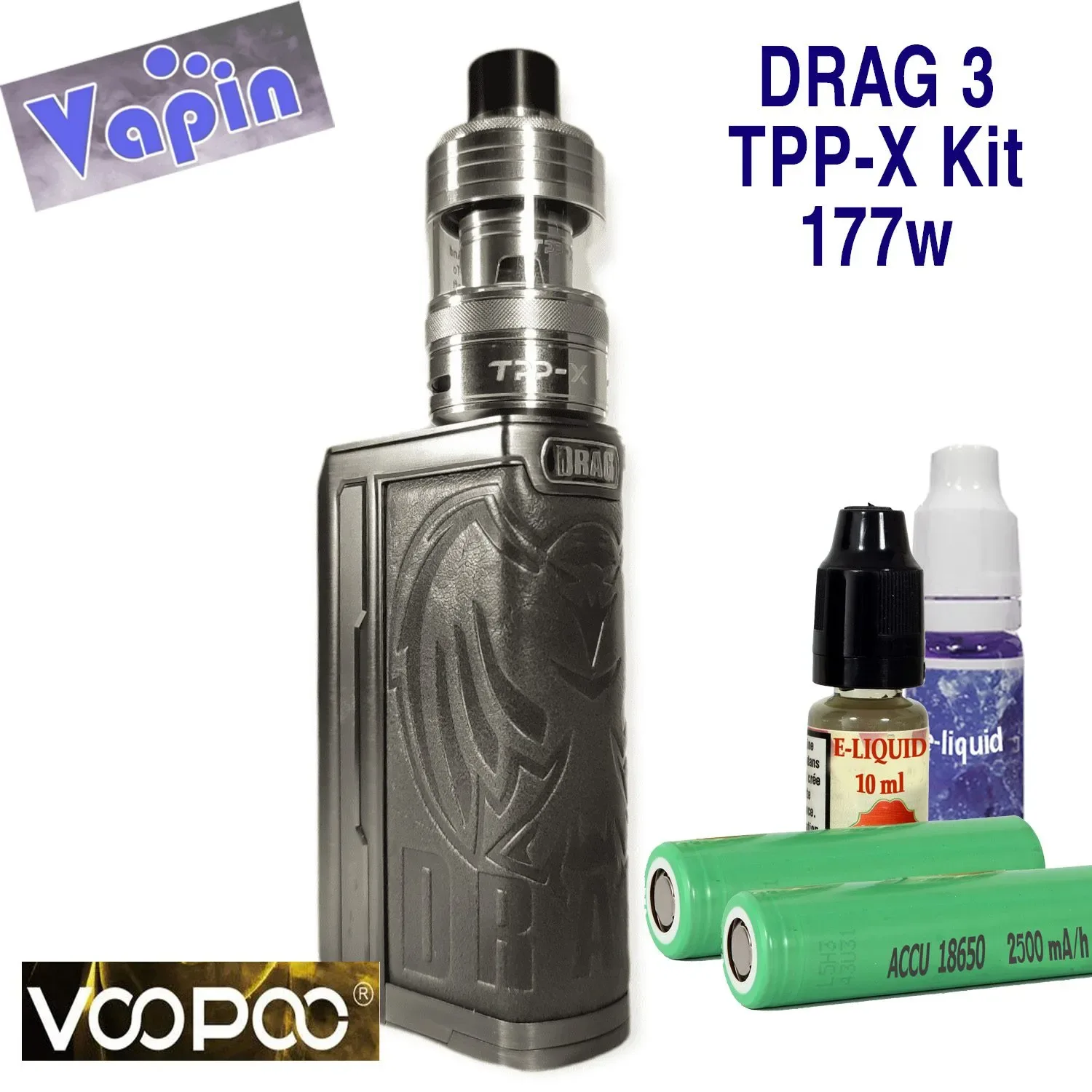 Drag 3 Tpp-X kit de vapeo.177w. Atomizador TPP-X (2 baterias 18650) de Voopoo. Color Eagle Grey