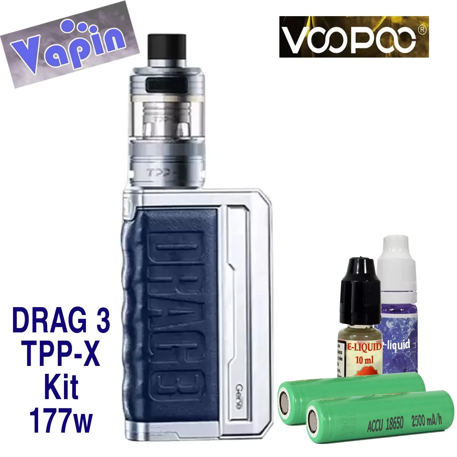Drag 3 Tpp-X kit de vapeo.177w. Atomizador TPP-X (2 baterias 18650) de Voopoo. Color Silver Dream Blue