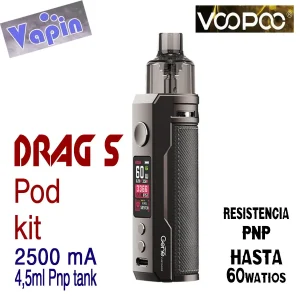 Drag S kit de Vapeo. 2500mA Pnp pod 4,5ml (color classic black) de Voopoo