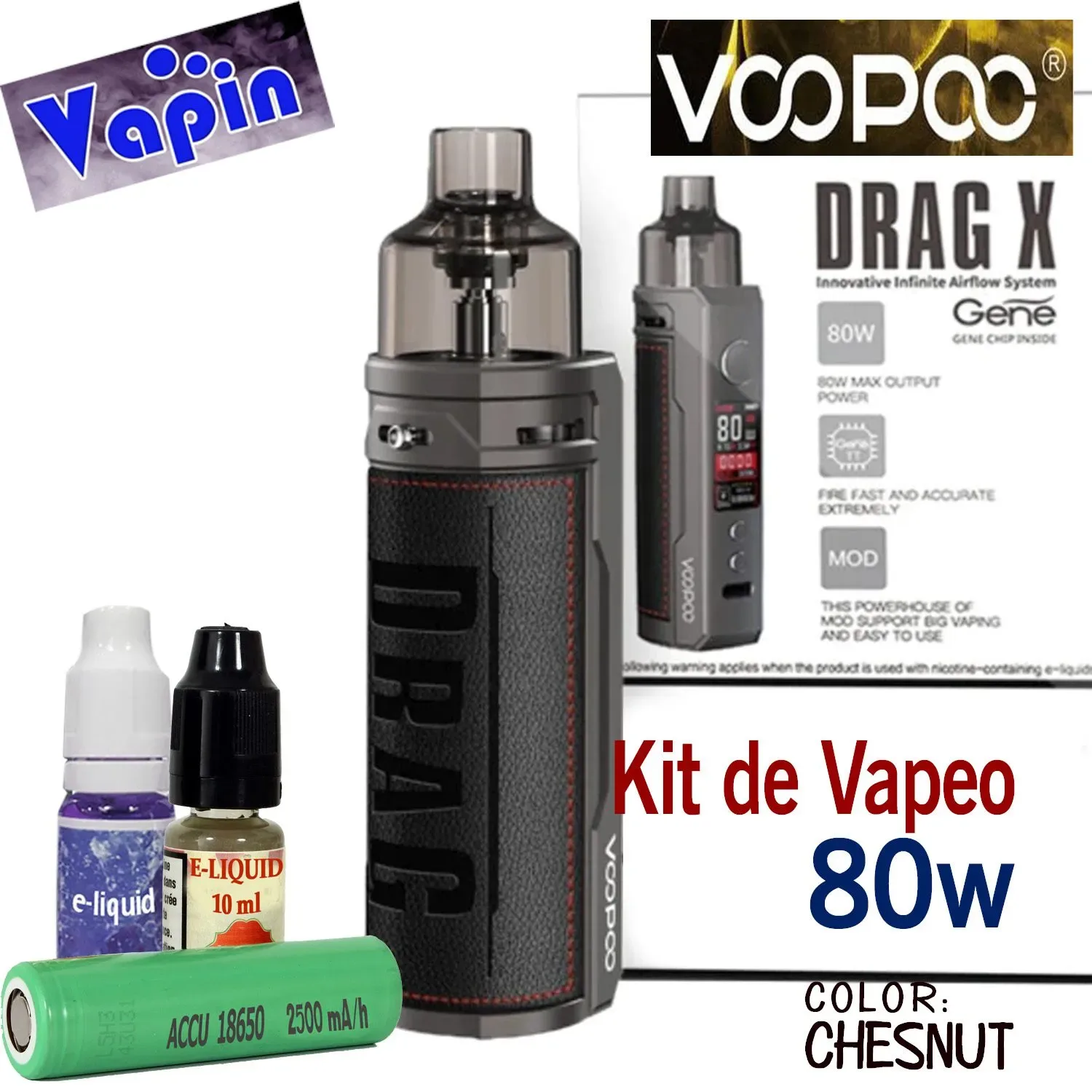 Drag X Kit de Vapeo Pod Mod (con batería 18650) Color Chesnut de Voopoo