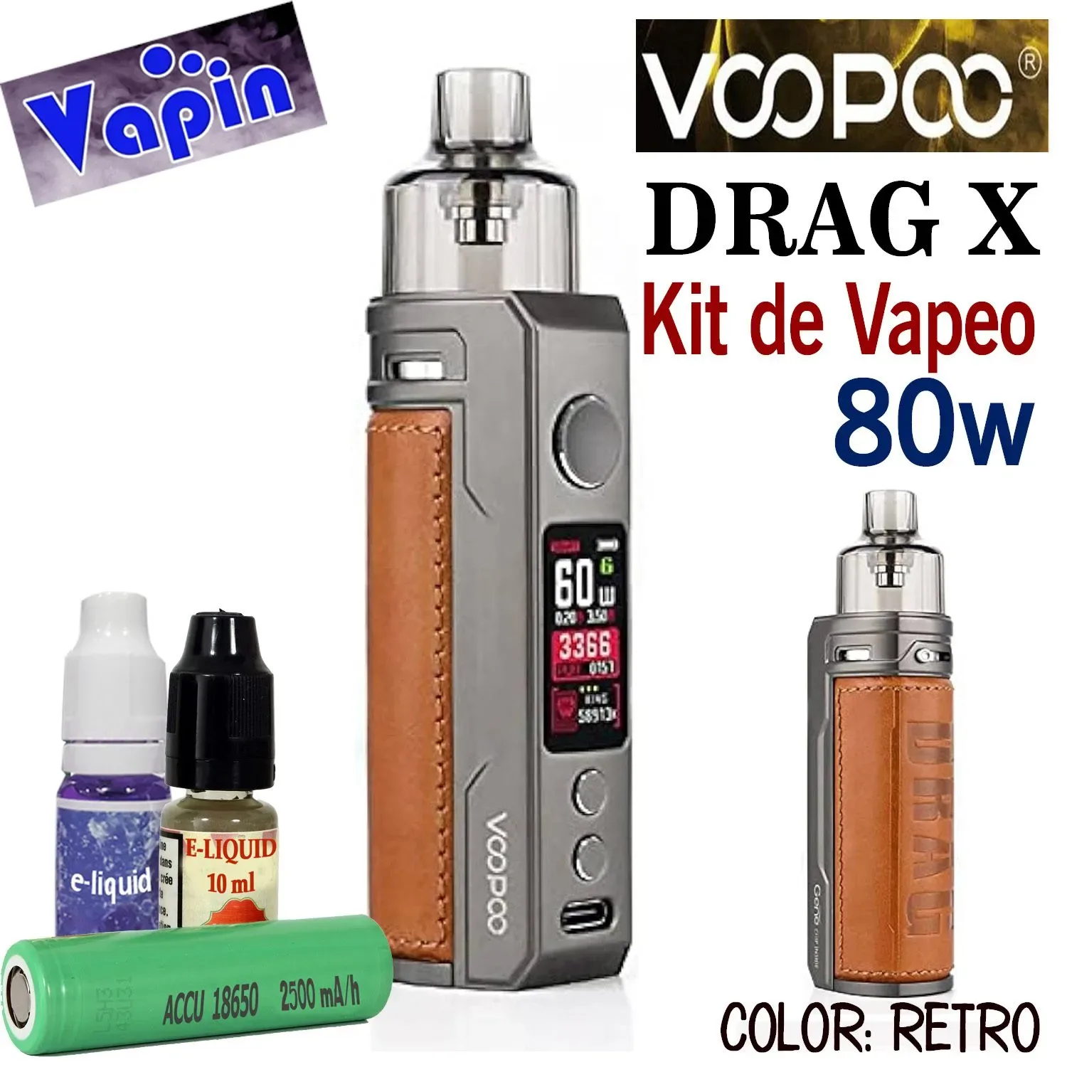 Drag X Kit de Vapeo Pod Mod (con batería 18650) Color RETRO de Voopoo