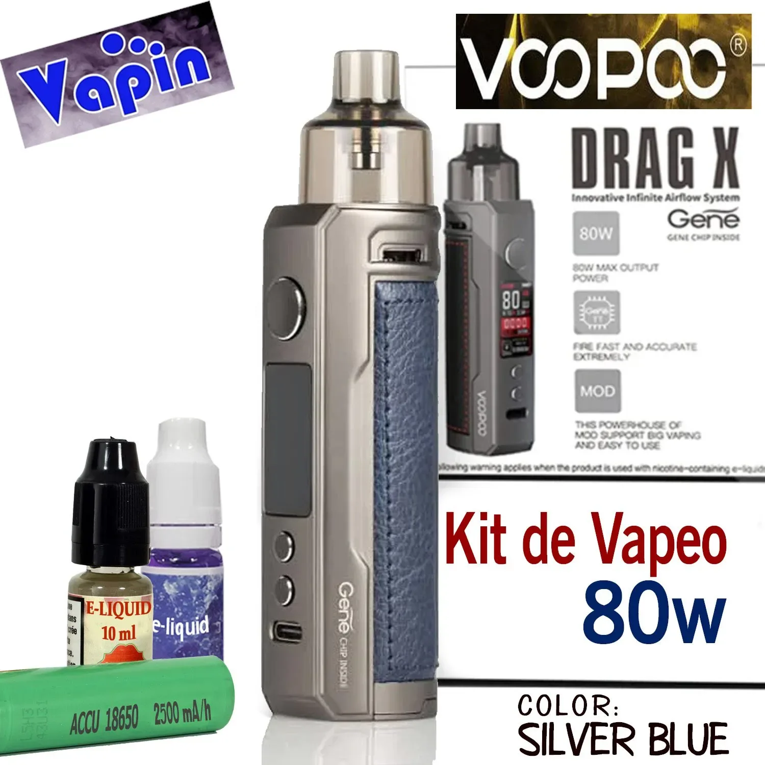 Drag X Kit de Vapeo Pod Mod (con batería 18650) Color SILVER BLUE de Voopoo