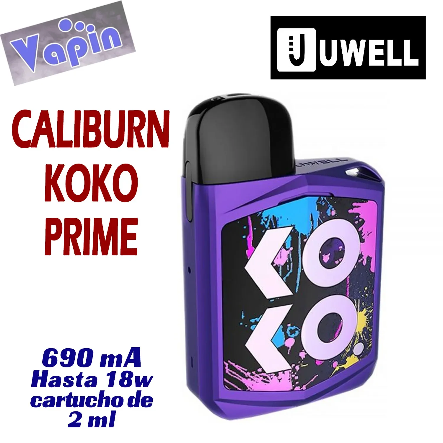 Koko Prime Pod kit de vapeo 18w 690 mA (Color Morado) de UWELL