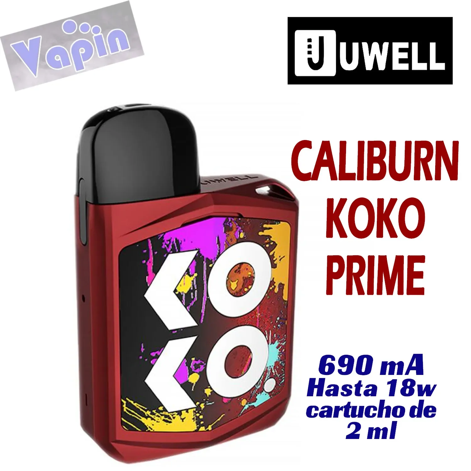 Koko Prime Pod kit de vapeo 18w 690 mA (Color Rojo) de UWELL