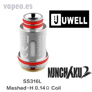 Nunchaku Resistencia SS316L Meshed H COIL 0,14 ohm 50-60W UWELL (Pack 4 unid)