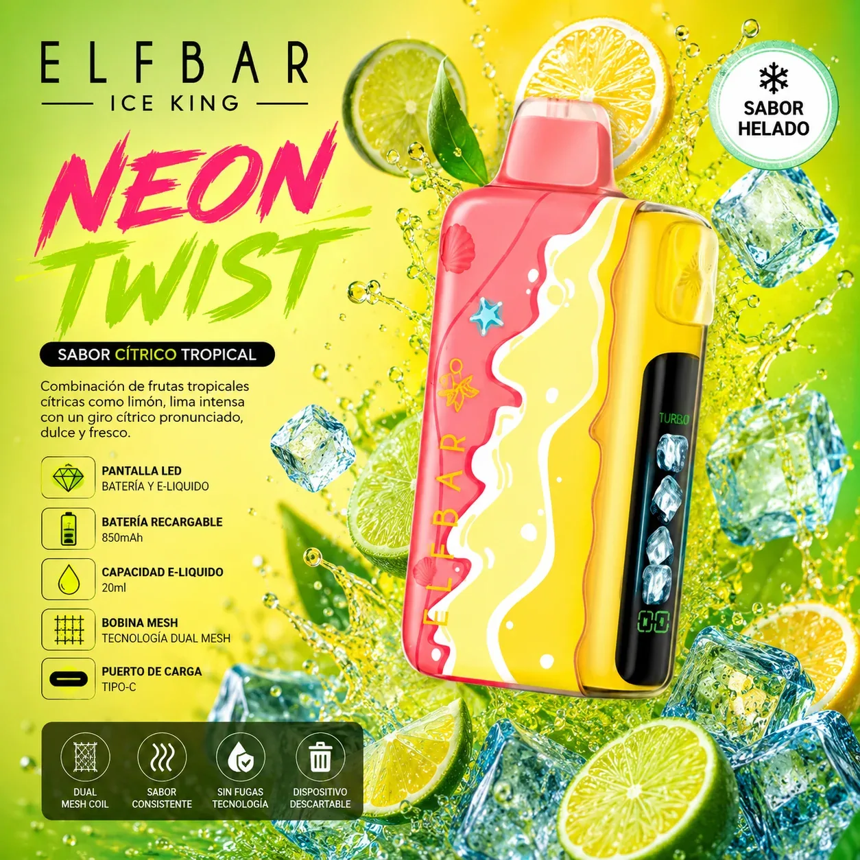 Pod descartable ElfBar Ice King 40000 Puffs Neon Twist