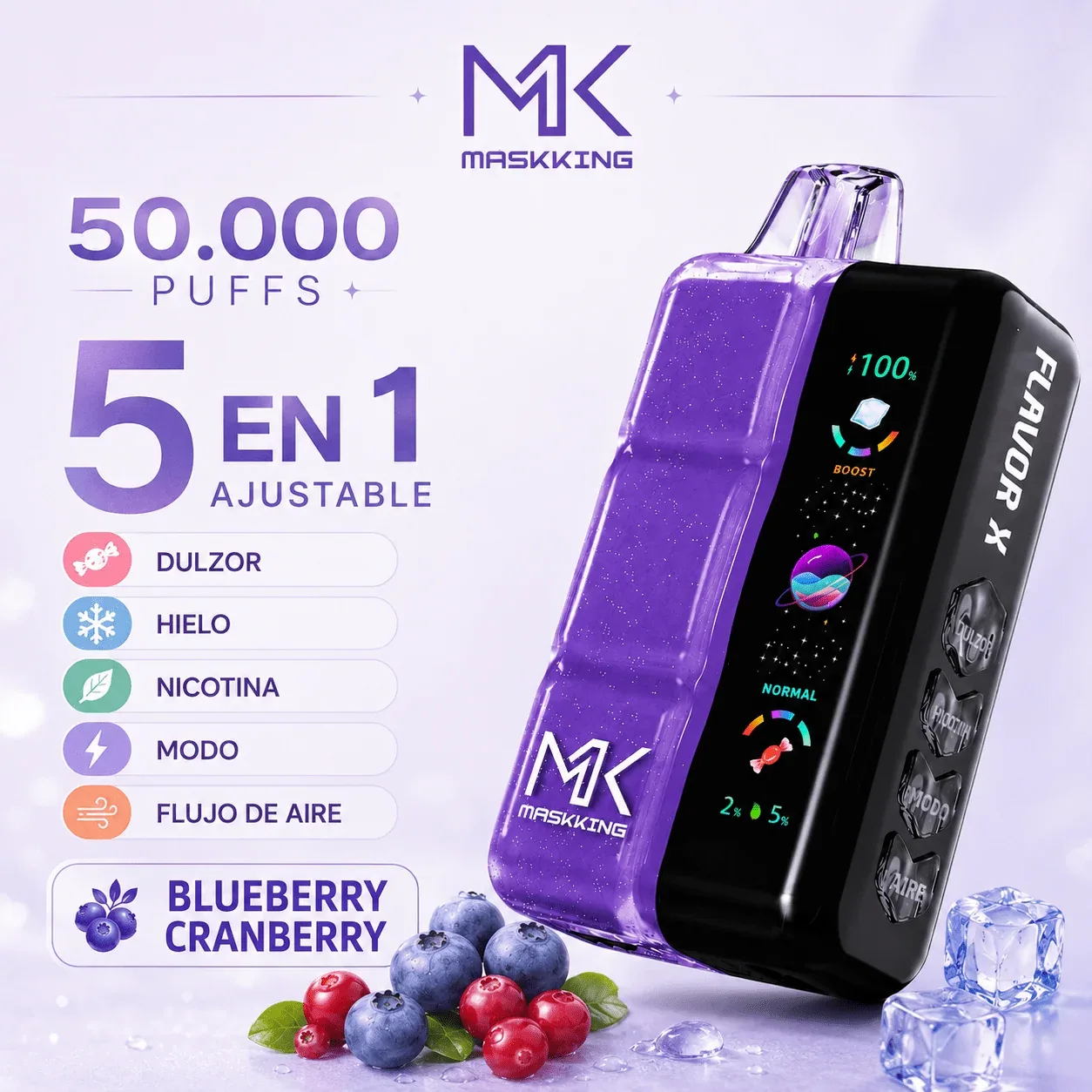 Pod descartable Maskking Flavor X 50000 Puffs Blueberry Cranberry Raspberry Ice