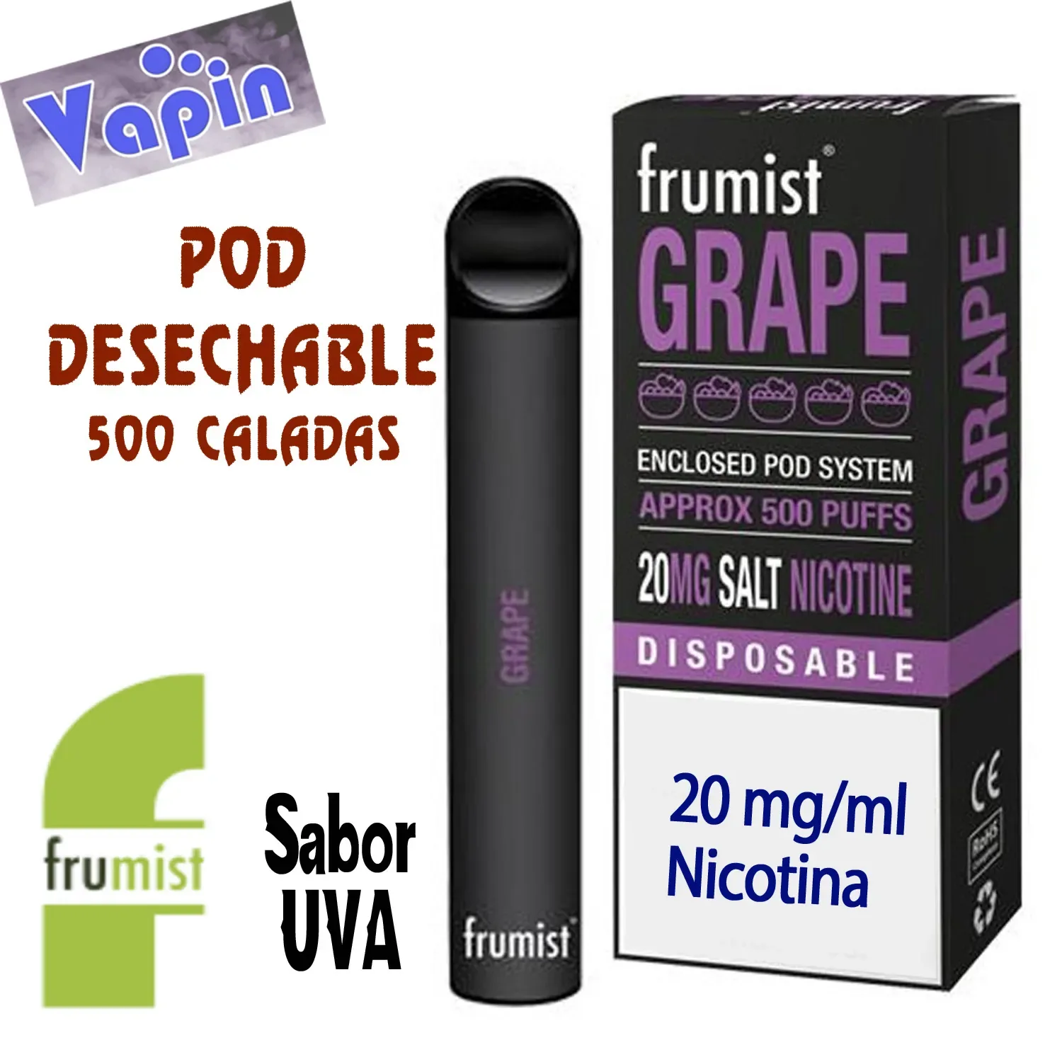 Pod Desechable GRAPE Sabor Uva 20mg 2ml de Frumist