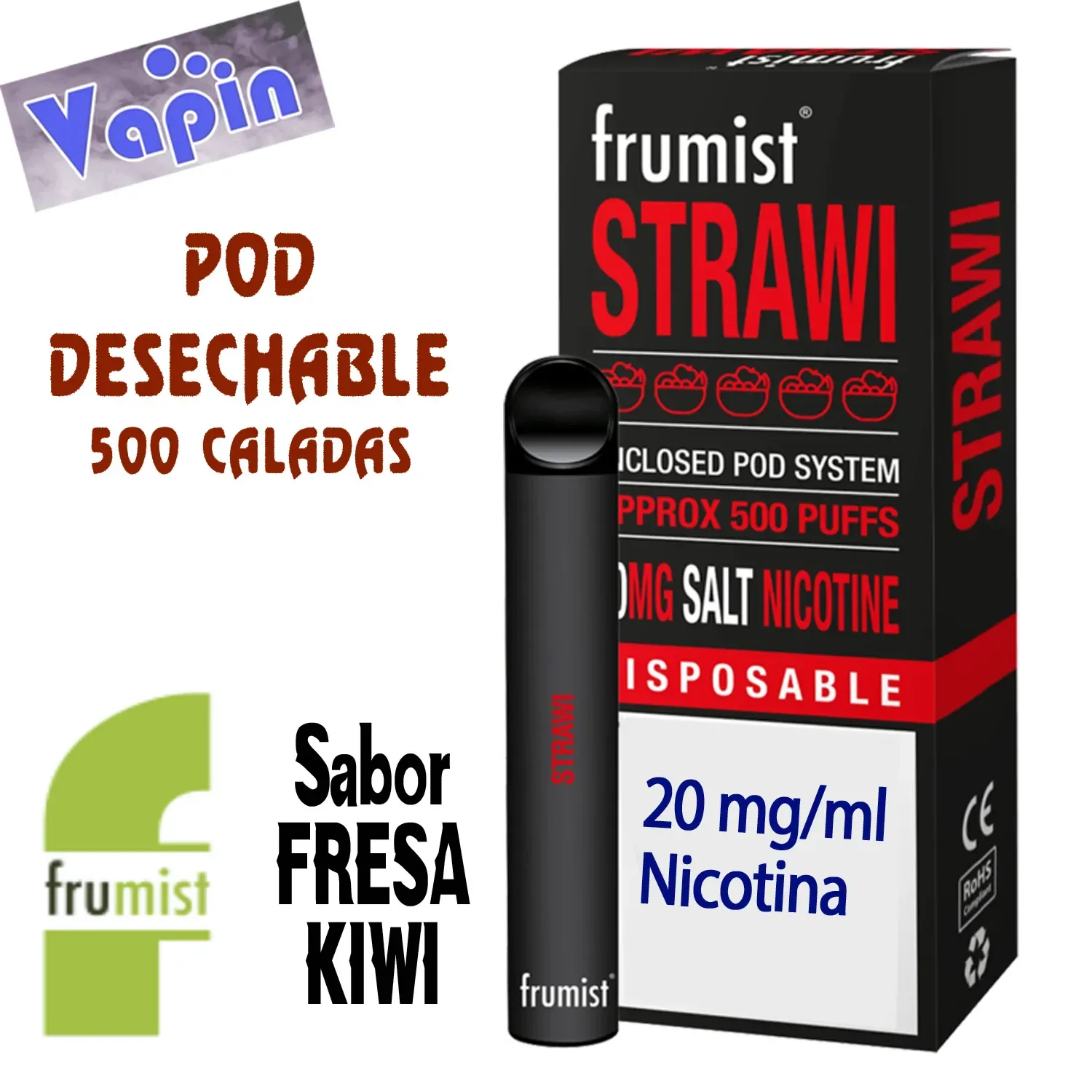 POD Desechable STRAWI ( Sabor Fresa y kiwi) 20mg 2ml de Frumist