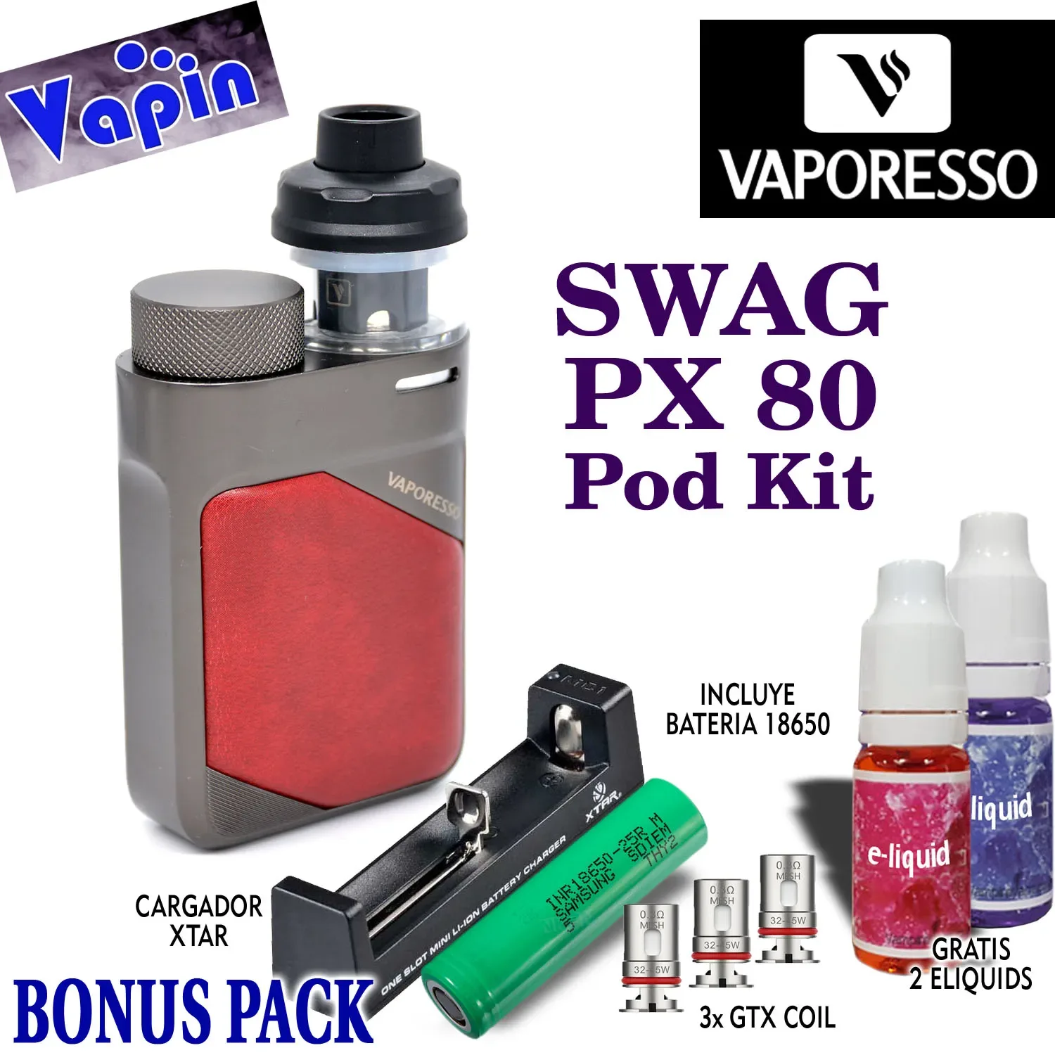 Swag Px80 Pod (Color Gun Metal) kit Bonus Pack de Vaporesso