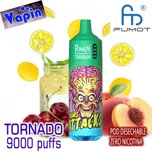 Tornado 9000 puffs Cherry Peach Lemonade ZERO (cereza, melocoton limonada) Pod desechable Randm FUMOT