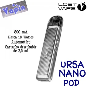 Ursa Nano kit de vapeo Pod. 800mA 2,5ml (TWILL SILVER) de Lost Vape
