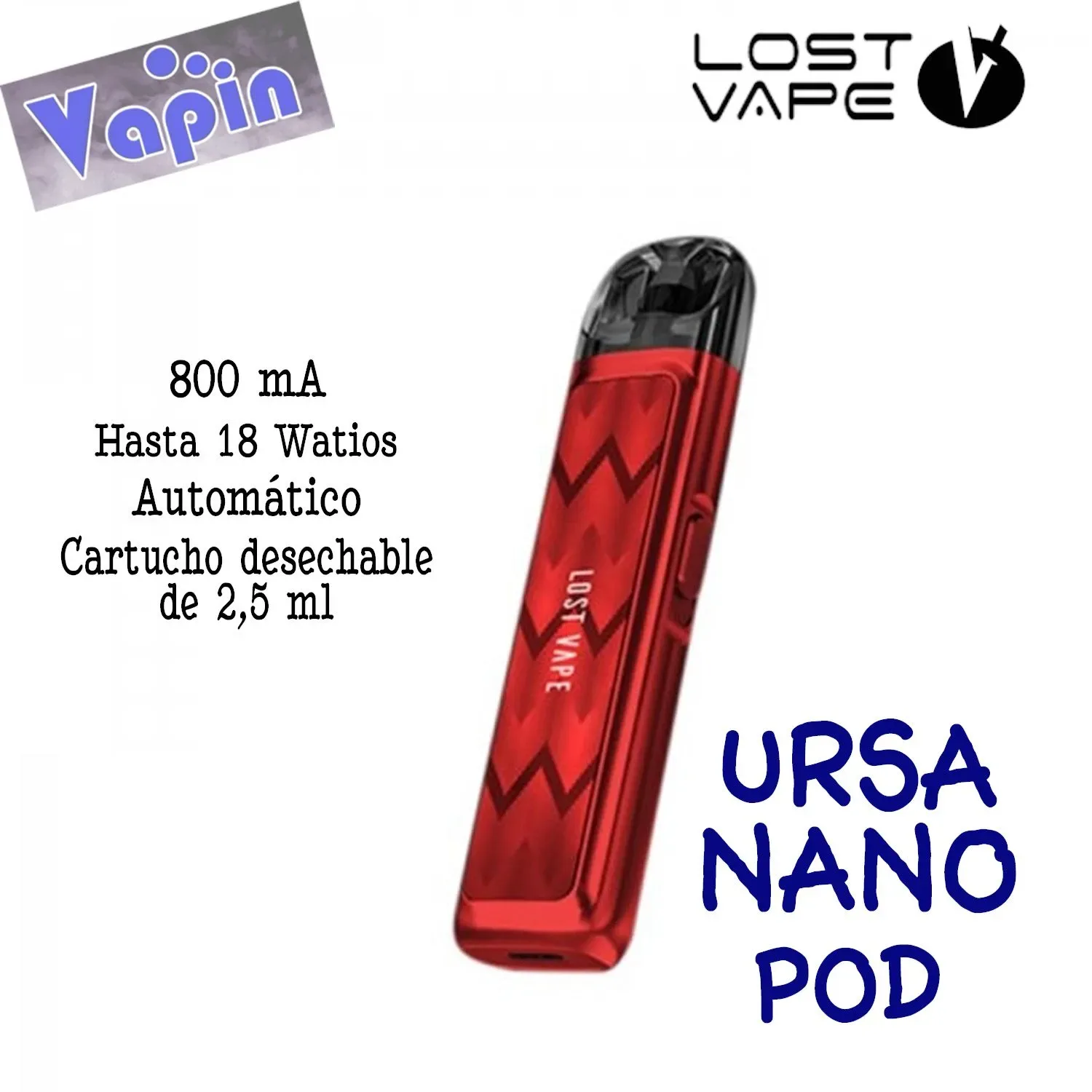 Ursa Nano kit de vapeo Pod. 800mA 2,5ml (Wave Red) de Lost Vape