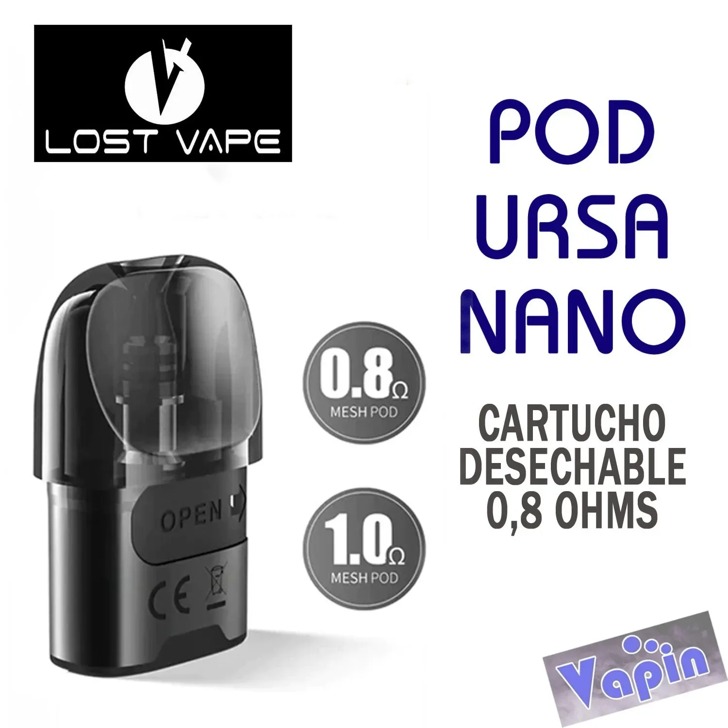 Ursa Pod Cartucho 0,8 ohms. 2,5ml (para ursa Nano-Baby) de Lost Vape (unidad)